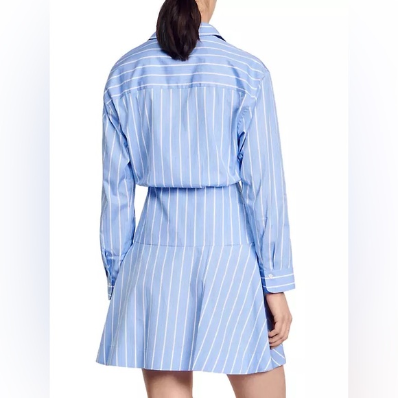 NWOT Sandro Striped Tie-Front Shirt Dress Mini in Blue/White Size 38 FR/6 US - Picture 2 of 16